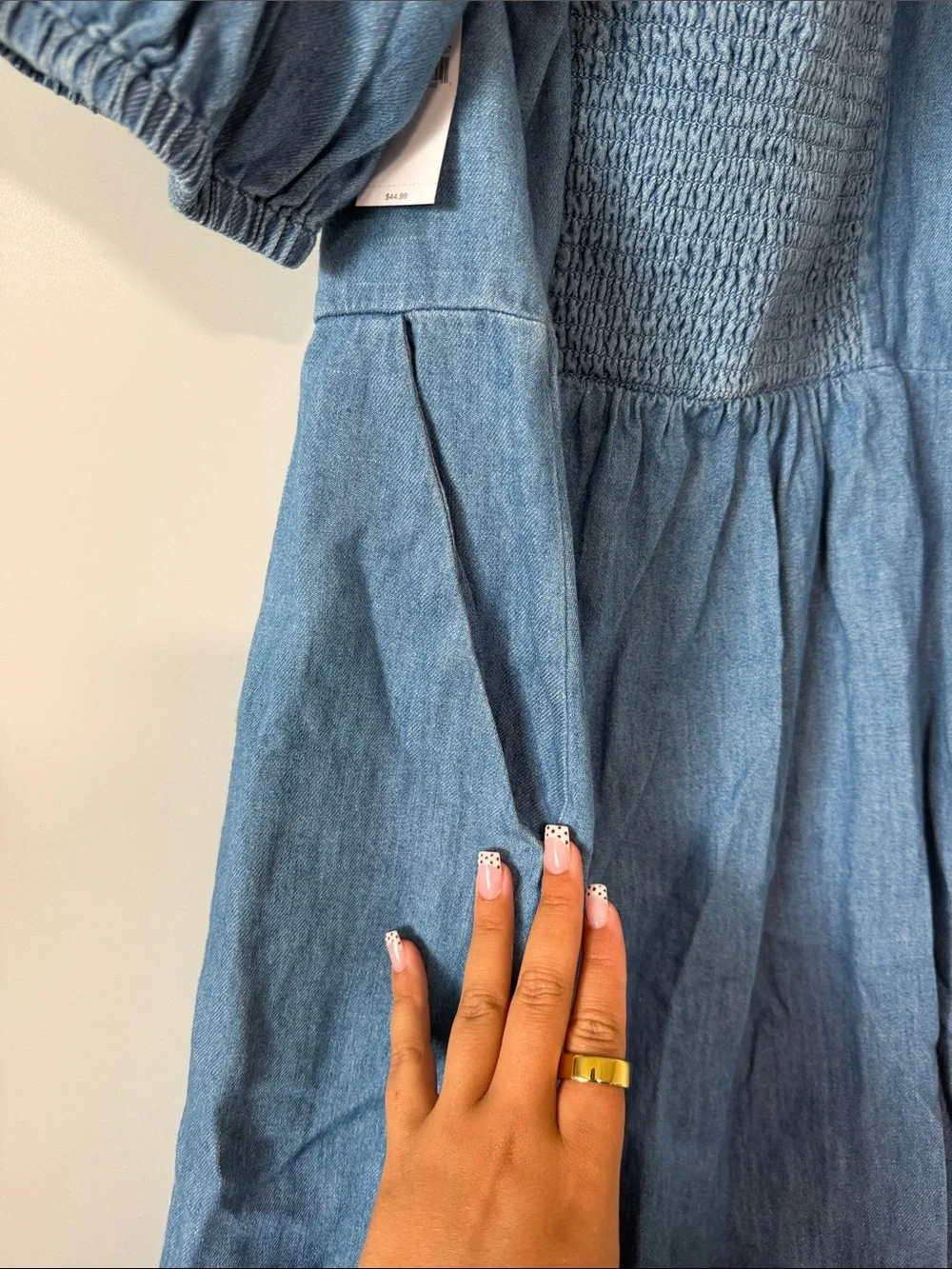 Old Navy Light Blue Denim Button-Front Puff Sleeve Mini Dress